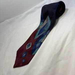 Vintage COURCHEVEL by DAMON Silk Necktie - Bold Geometric Abstract Red Blue Teal